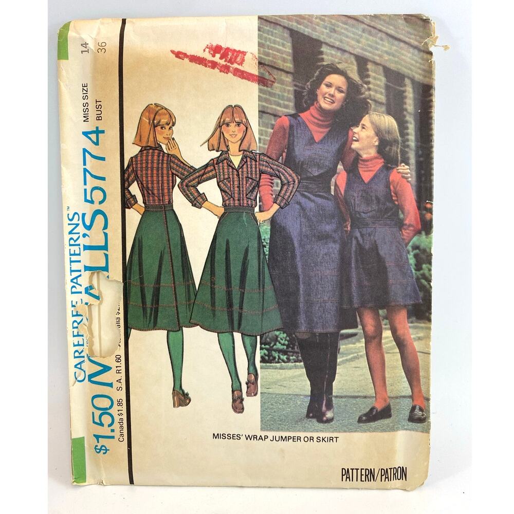 Vtg 70s  McCall's 5774  Misses Wrap Jumper Skirt Pattern Sz 14 B 36 W 28 UC FF